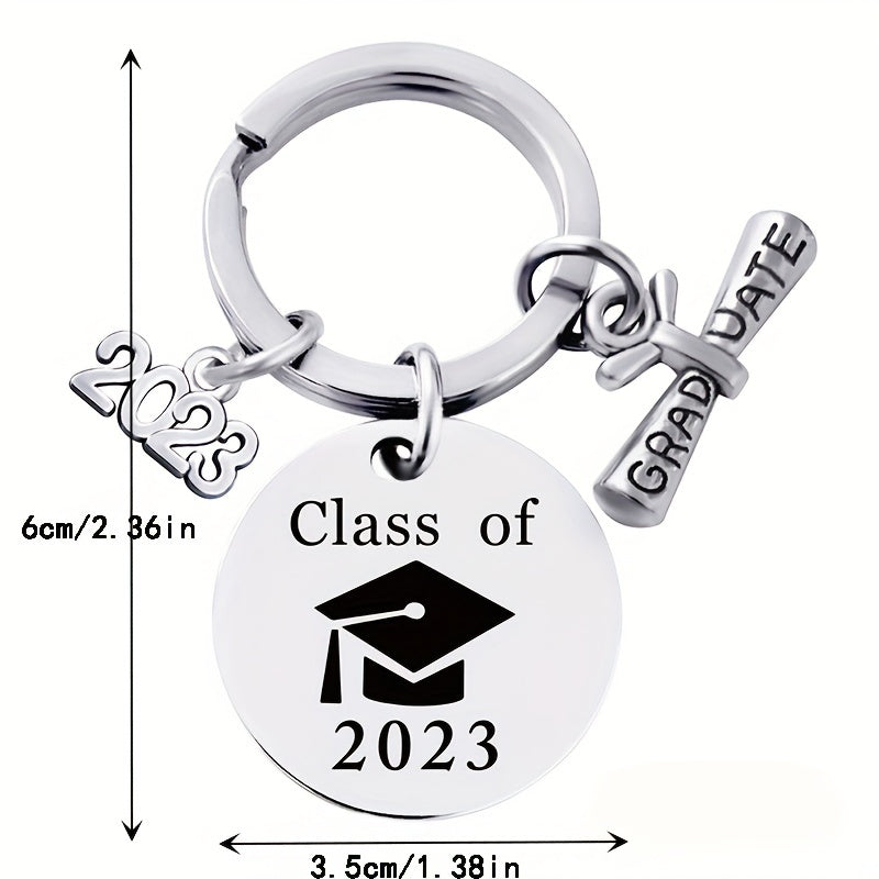 Graduation Keychain Stainless Steel Round Metal Pendant