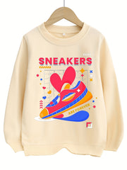 Girls Colorful Shoes Print Sweatshirt Pullover Top