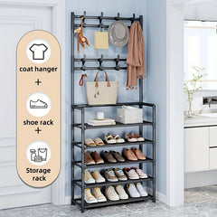4 5 Layer Shoe Rack with Storage Hook Metal Shoe Rack 8 Hooks for Organization