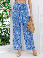 Abstract Print Wide Leg Pants Waist Tie Casual Pants Women's Clothing