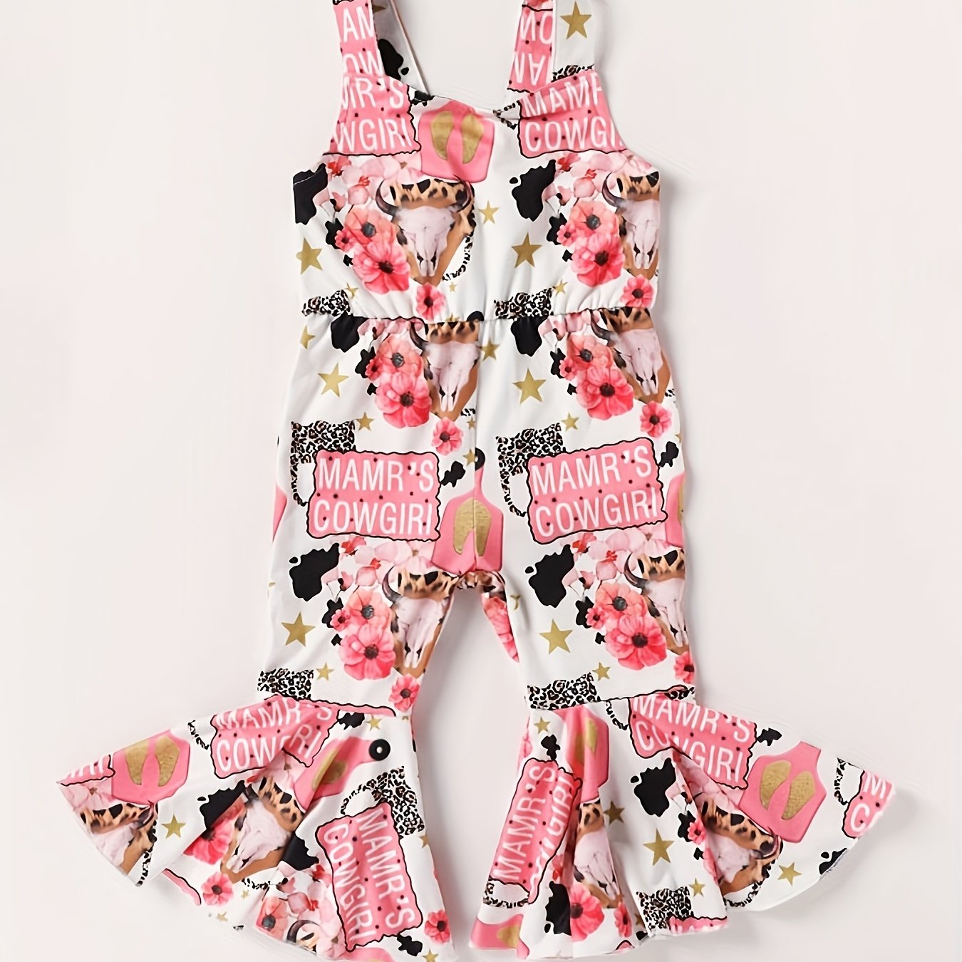 Baby Girls Cowgirl Floral Flared Overalls Outfit