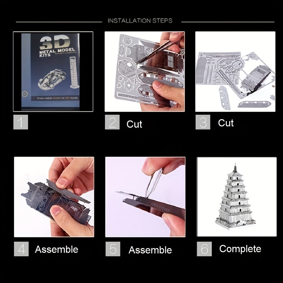 3D Metal Puzzle Ancient Pagoda & Lotus Flower Model Kit