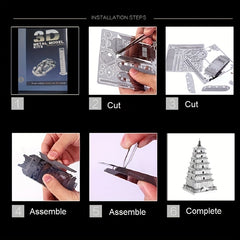 3D Metal Puzzle Ancient Pagoda & Lotus Flower Model Kit