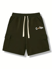 Men's Comfy Cargo Shorts Solid Stretch Elastic Waist Drawstring Shorts