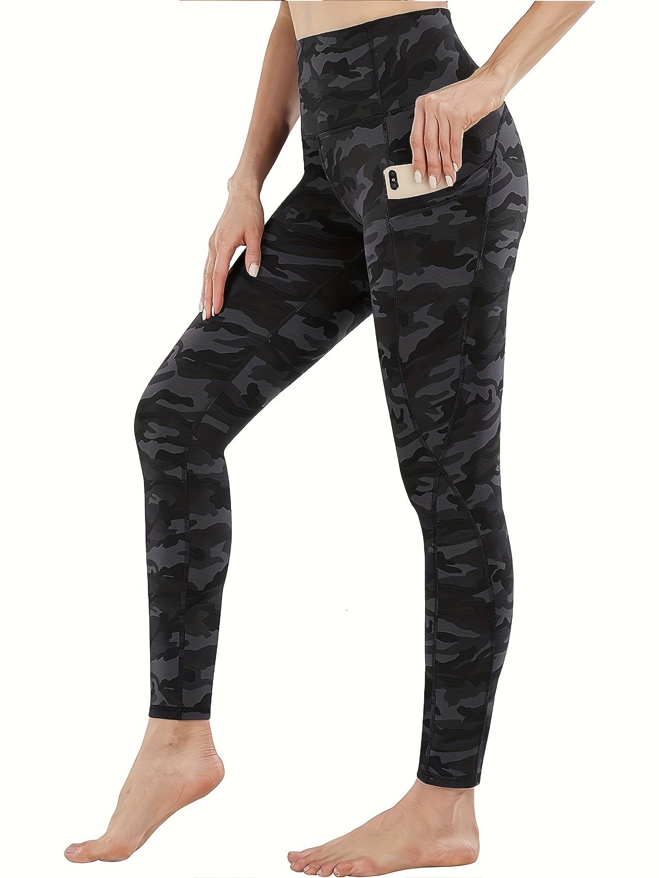 Women's Plus Camo Print Stitching Detail High Rise Leggings