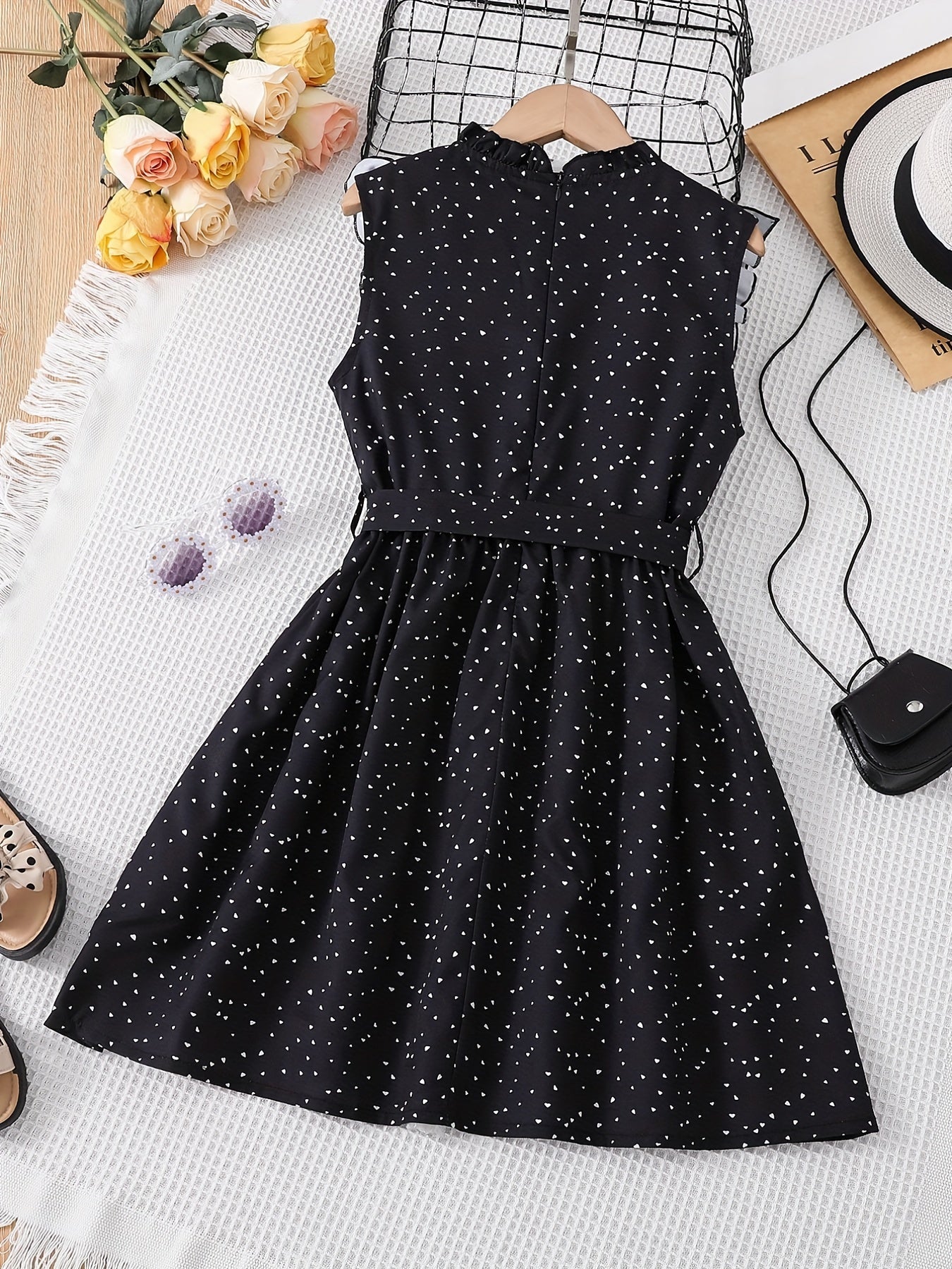 Girls' Polka Dot Print A Line Swing Tunic Dress with Belt