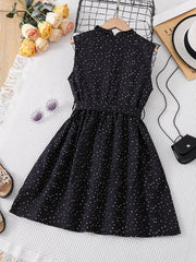 Girls' Polka Dot Print A Line Swing Tunic Dress with Belt
