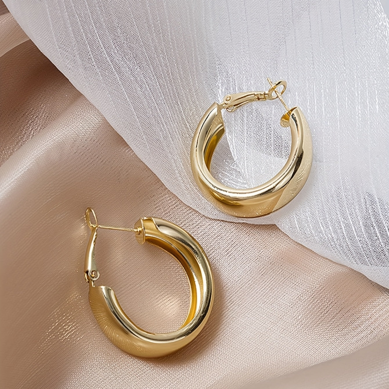 Golden Minimalist Hoop Earrings 18K Plated Jewelry