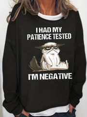 Negative Cat Print Sweatshirt Casual Long Sleeve Sweatshirt