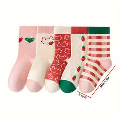 5 Pairs Girl's Cartoon Knitted Socks Soft Crew Socks