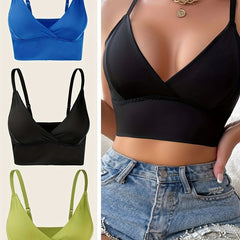 3pcs Solid Push Up Bras Comfy & Breathable Women's Intimates
