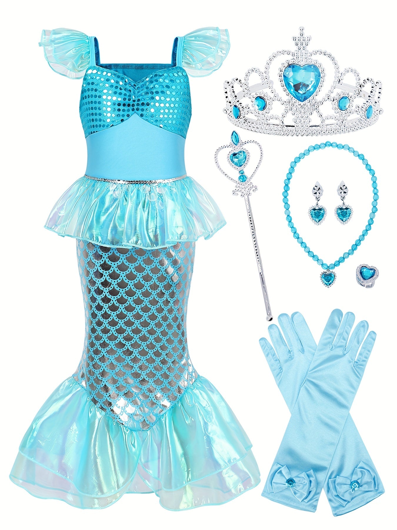 Mermaid Princess Dress With Accessories Set - Fairy Tale Cosplay Costume