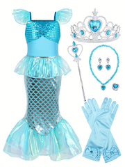 Mermaid Princess Dress With Accessories Set - Fairy Tale Cosplay Costume