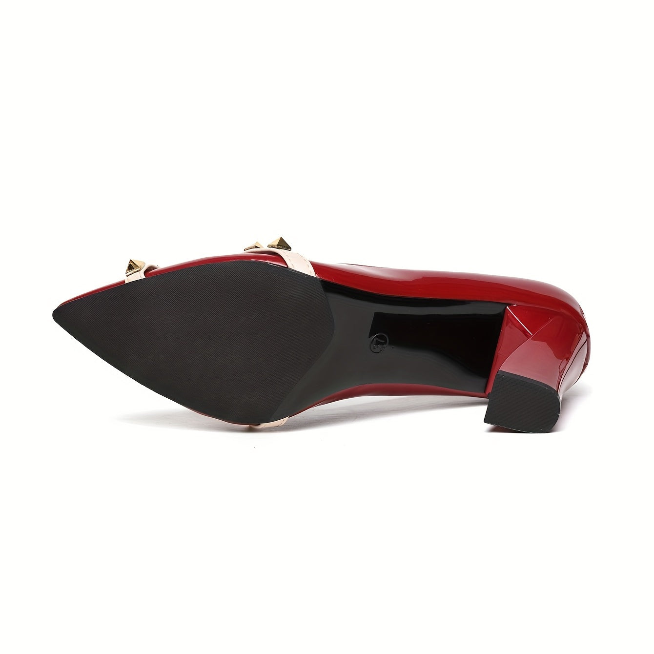 Studded Decor Chunky Heels Cross Strap Pointed Toe Pumps