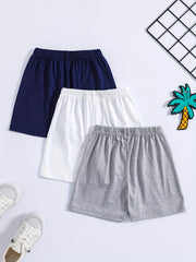 3pcs Boys Comfortable Solid Shorts Quick drying For Summer