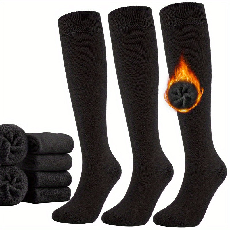 3 Pairs Warm Cotton Knee High Socks for Hiking