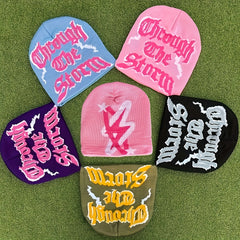 Y2K Lightning Letter Jacquard Beanie - Reversible Hip Hop Couple Hat