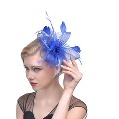 Feathers Hat Headband Mesh Ribbons Party Cocktail Women Tea Flower Bridal