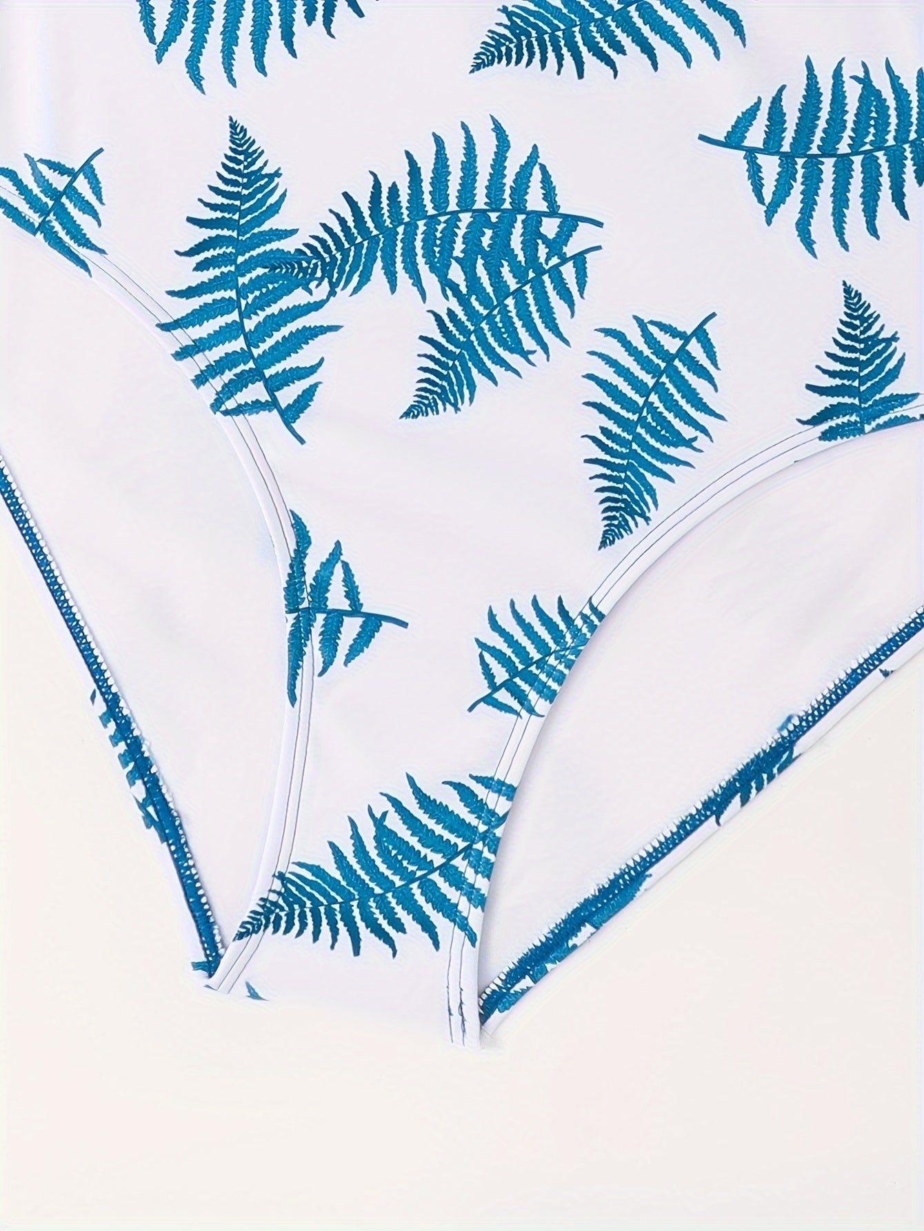 Solid V Neck Crisscross Back Cami Top & Leaf Print Panty Swimsuit Set