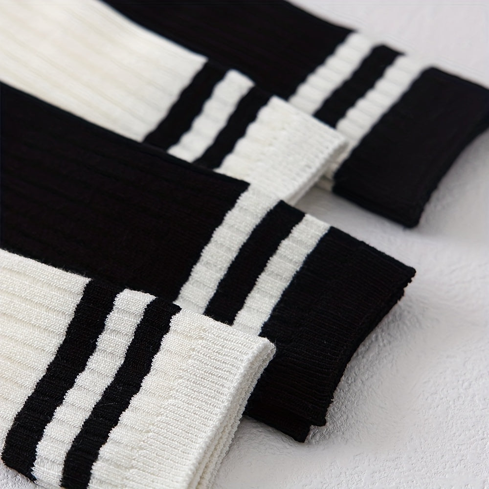 2 Pairs Kids Striped Cotton Knee High Socks for School Uniforms