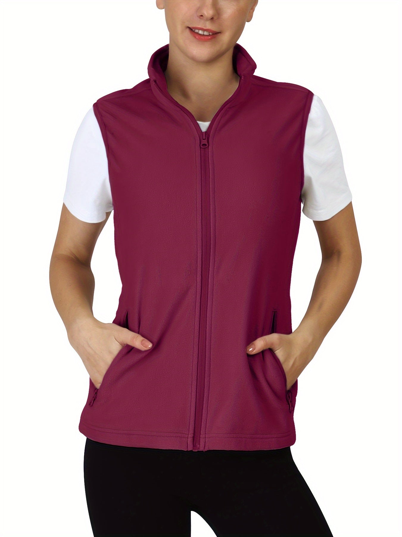 Fleece Liner Sporty Vest Jacket Sleeveless Mock Neck Women's Activewear