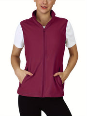 Fleece Liner Sporty Vest Jacket Sleeveless Mock Neck Women's Activewear