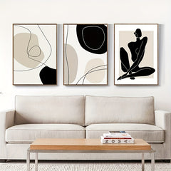 Set Of 3 Boho Matisse Canvas Poster Beige Abstract Line Art Canvas Paintings