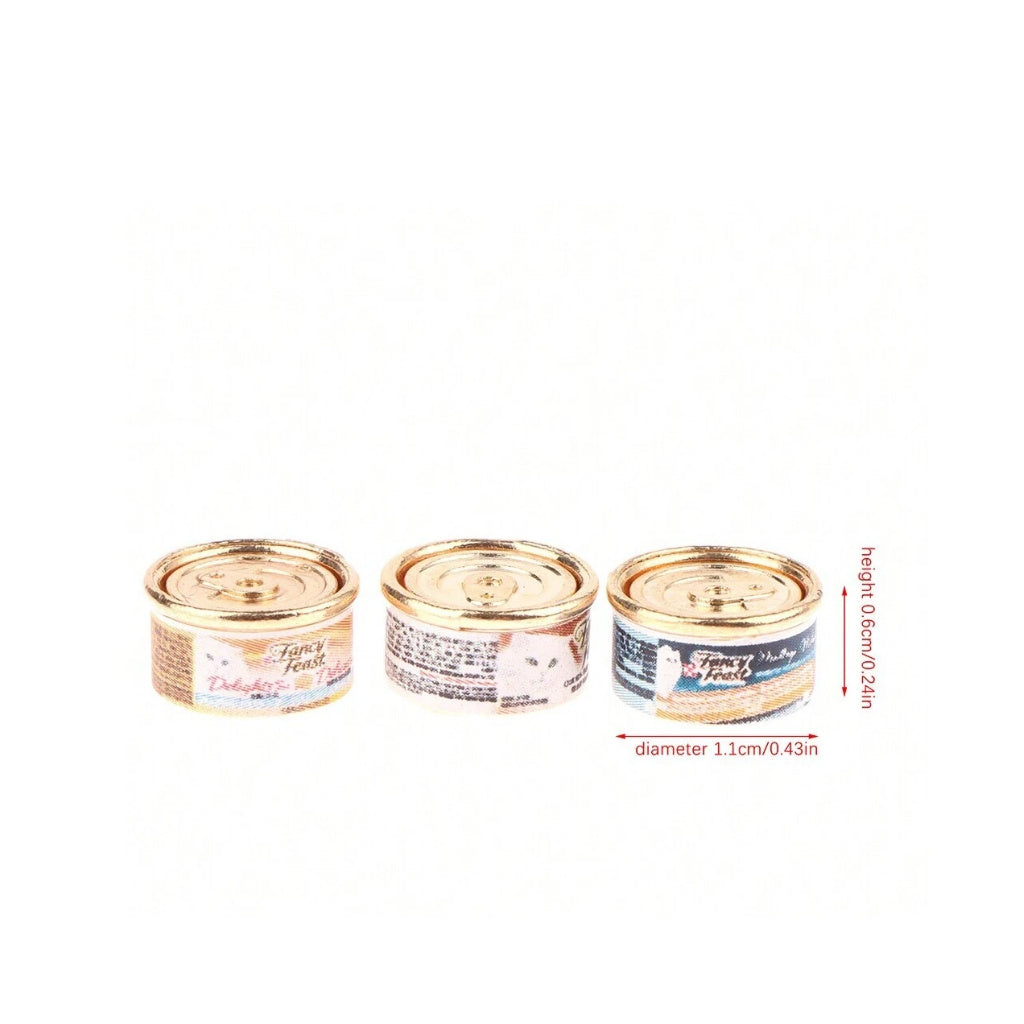 3pcs Dollhouse Pet Food Jar Set Mini Dollhouse Decorations Aluminum Alloy