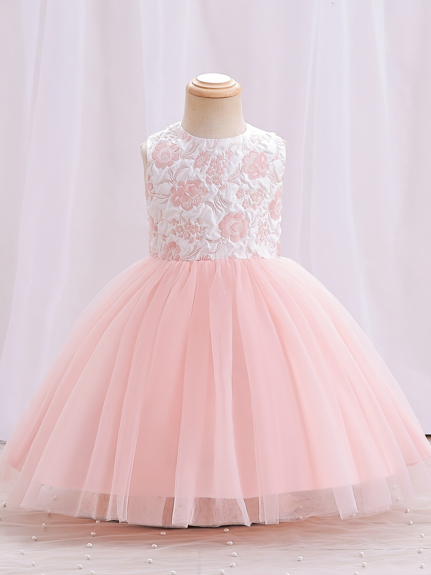 Girls Mesh Flower Embroidered Princess Dress