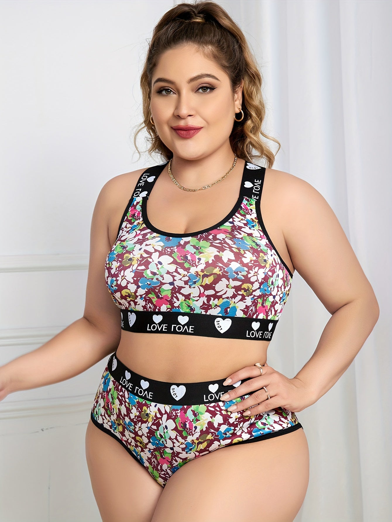 Floral Print Crisscross Back Bra & Panty Set