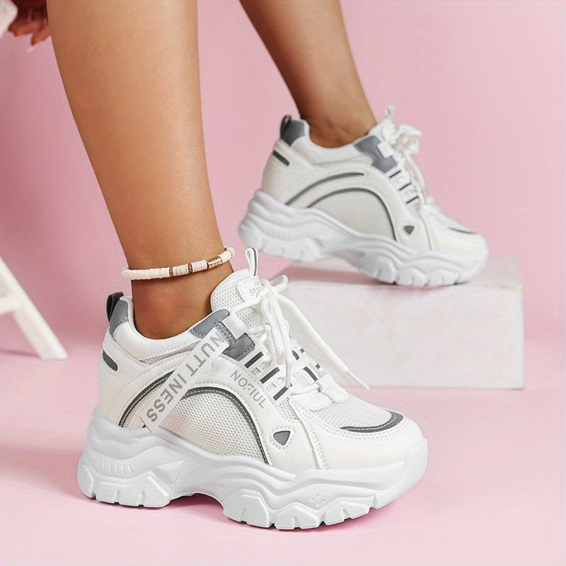 Women's Mesh Platform Sneakers Low Top Lace Up Round Toe Casual Shoes