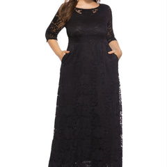 Lace Round Neck Short Sleeve Wedding Dress Women's Plus Size