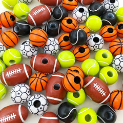 50 Sporty Beads Basketball Football Volleyball Softball Round Loose Ball Bead