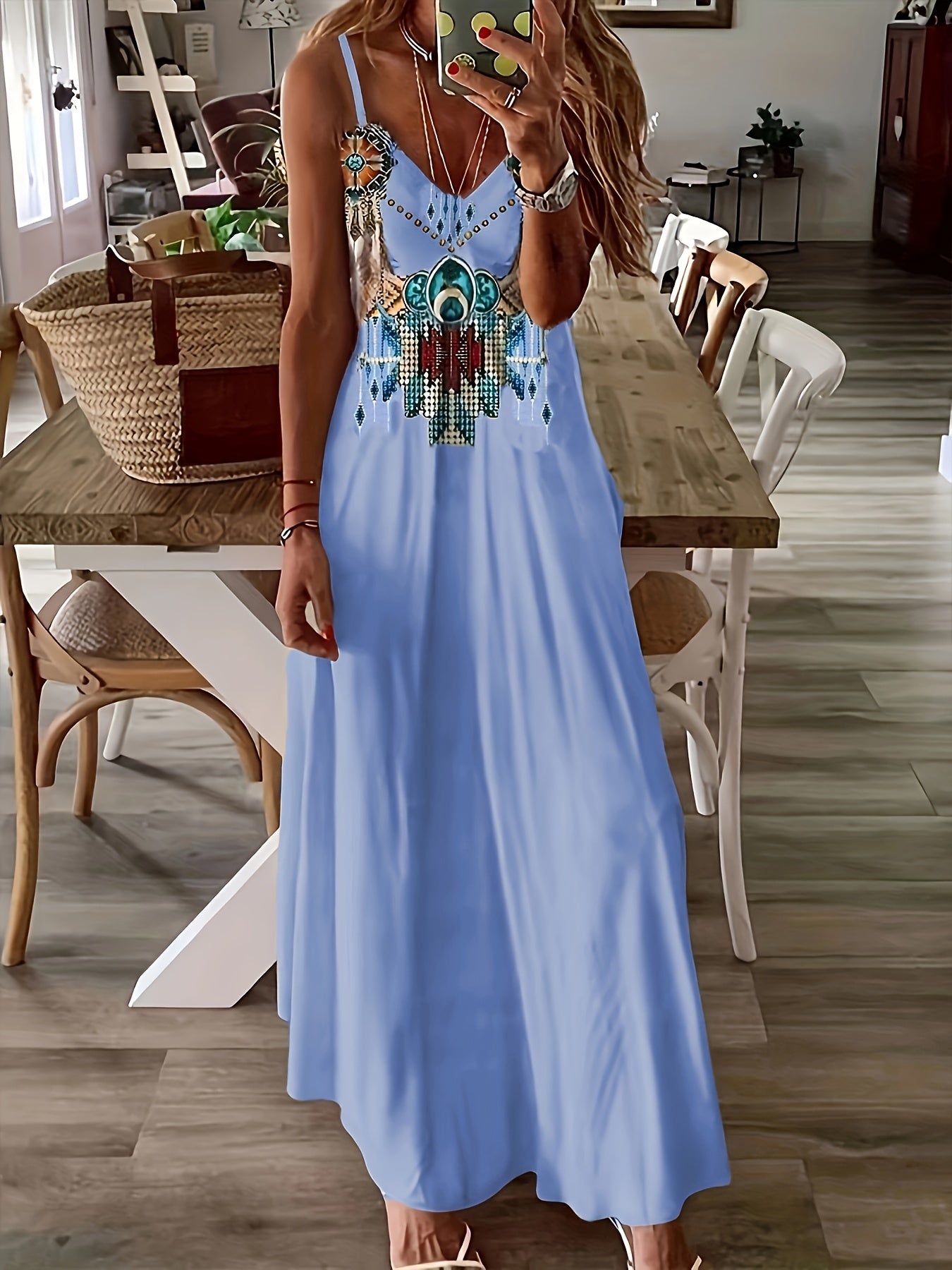 Geo Print V-Neck Cami Dress