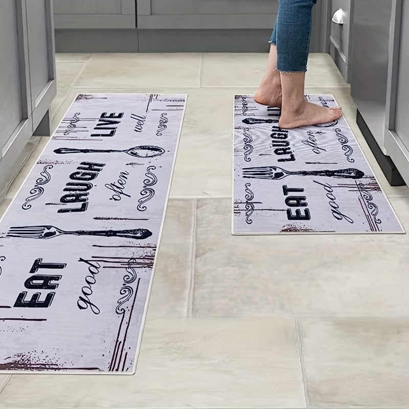 2pcs Kitchen Mat Anti Slip Polyester Carpet Absorbent Bath Mat