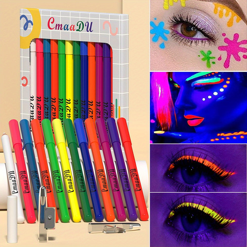 12 Colors Neon Eyeliner Pen Set Waterproof Long Lasting
