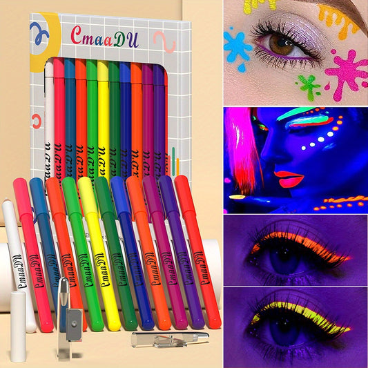 12 Colors Neon Eyeliner Pen Set Waterproof Long Lasting