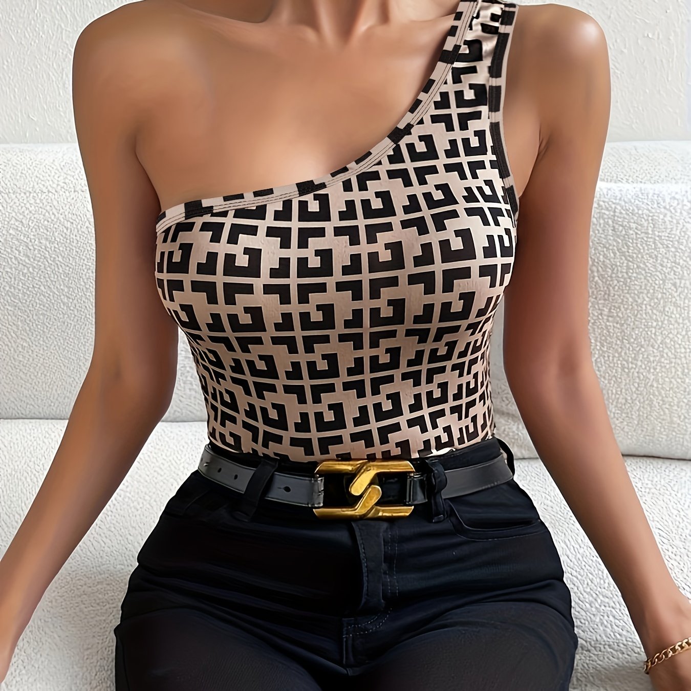 One Shoulder Top Sexy Slim Sleeveless Summer Top Women