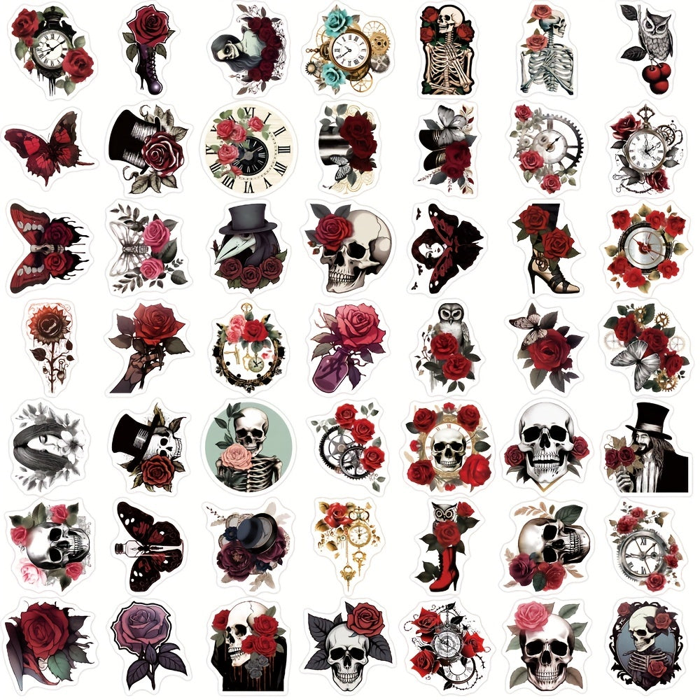 50pcs Punk Rose Skull Stickers Waterproof for Motorcycles Laptops Desktops
