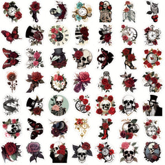 50pcs Punk Rose Skull Stickers Waterproof for Motorcycles Laptops Desktops