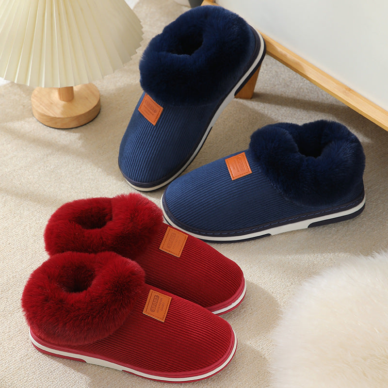 Winter Men's Striped Plush Warm Indoor Slides Slippers