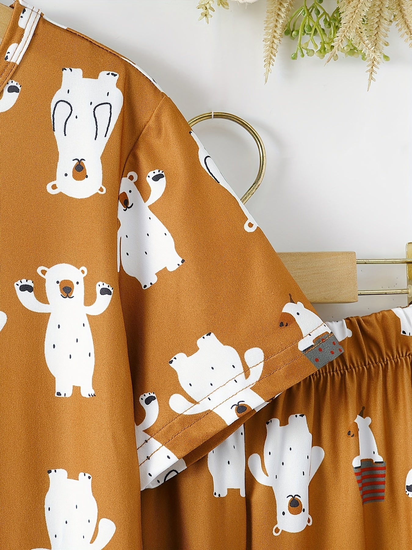 Boys Bear Print Pajama Set Tee Top & Pants Kids Loungewear 2pcs Set