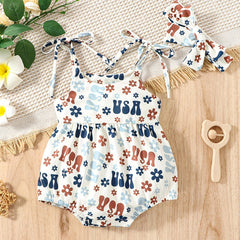 Independence Theme Printed Romper And Headdress Set
