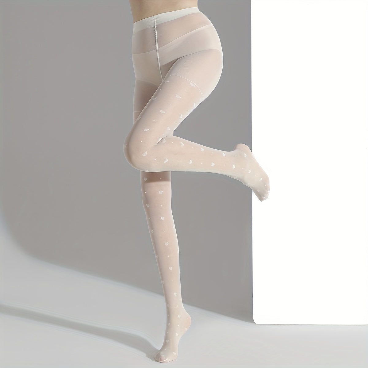 Heart Pattern Pantyhose Seamless High Waist Slim Footed Stockings
