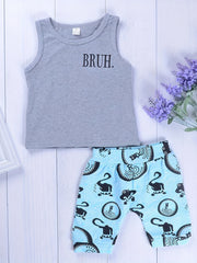 2pcs Baby Boys Casual Tank Top & Cartoon Shorts Set