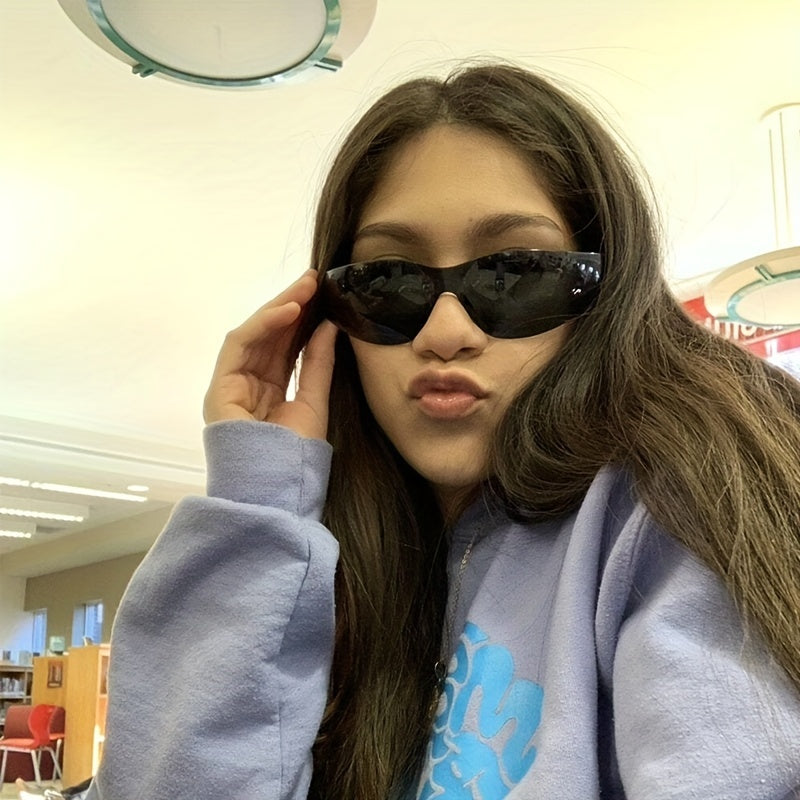 Y2K Wrap Around Sunglasses For Women Men Rimless Goggles