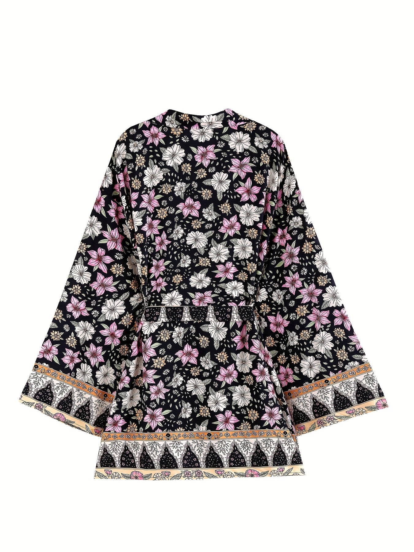 Floral Print Boho Style Cover Up Kaftan Long Kimono Sleeve