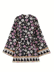 Floral Print Boho Style Cover Up Kaftan Long Kimono Sleeve