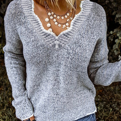 Casual Sweater Women's Long Sleeve V Neck Pullover
