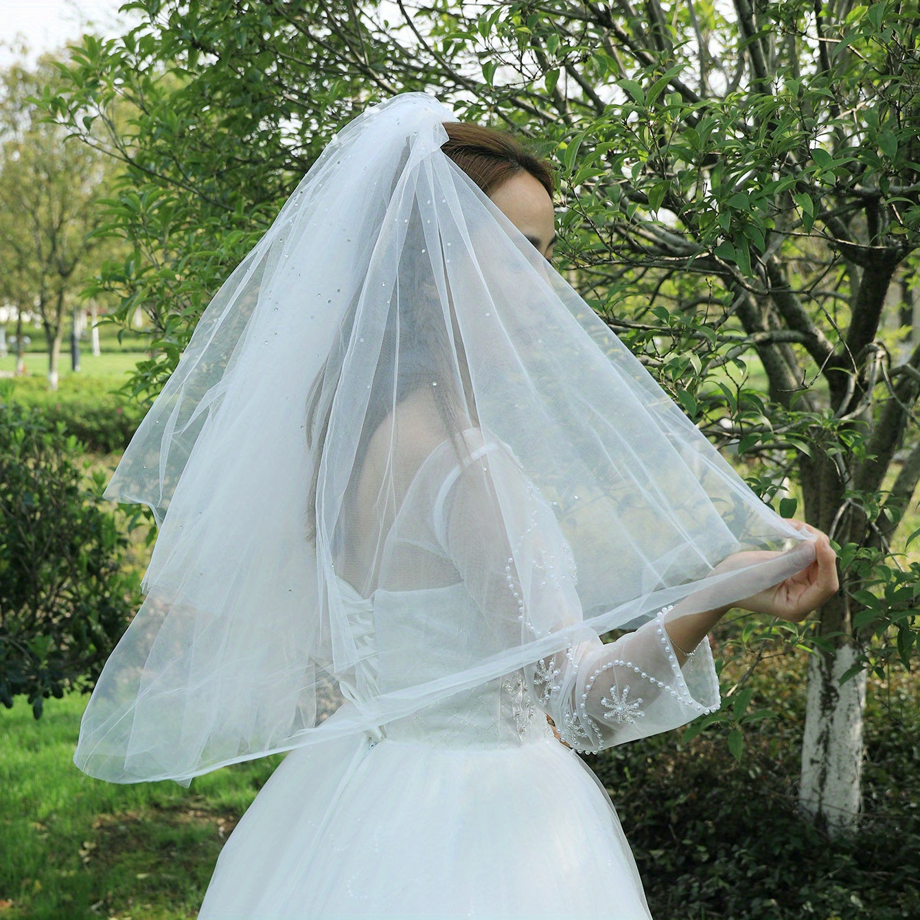 Bridal Veil Rhinestone Long Mesh Veil Hair Accessory
